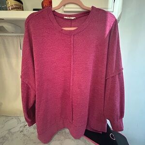 Zenana Outfitters Pink Long Sleeve Boxy Sweatshirt